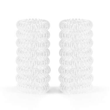 16Pcs Spiral Hair Ties, (Clear White) Hair Elastic Coils for Women and Girls, Waterproof Phone Cord Hair Scrunchies Accessories Bands for Ponytails and Updos