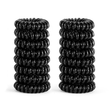 16Pcs Spiral Hair Ties, (Glossy Black) Hair Elastic Coils for Women and Girls, Waterproof Phone Cord Hair Scrunchies Accessories Bands for Ponytails and Updos