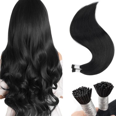 Sixstarhair Keratin Tip Hair Extensions Human Hair Black I Tip Hair Extensions Human Hair 50 Grams Jet Black Pre Bonded Real Human Hair Cold Fusion Itip Human Hair Extensions 50 Strands 20inch