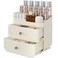 Makeup Organizer for Vanity,Stackable Skincare Cosmetic Organizer,Vanity Organizer with 1 Tray and 2 Drawers,3 Layers Large Capacity Dresser Bathroom Counter Organizer,White