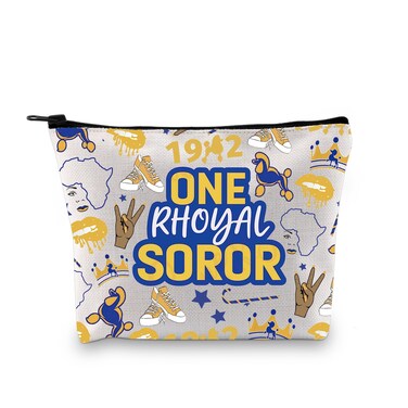 Sisterhood Sorority Paraphernala Gift Sorority Sister Gift Greek Sorority One Rhoyal Soror Zipper Pouch Pretty Poodle Blue And Gold Makeup Bag (One Rhoyal CR)