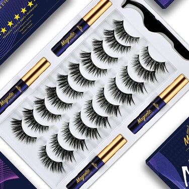 Menaka Magnetic Eyelashes Eyeliner and Lashes Kit, Magnetic Eyeliner for Magnetic Lashes Set, With Reusable Lashes [10 Pairs]