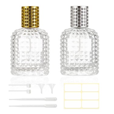 2 Pack 50ml Refillable Spray Perfume Bottles, Empty Clear Perfume Atomizer, Portable Perfume Mist Spray Bottle Travel Perfume Dispenser (50ML, Gold &amp; Silver)