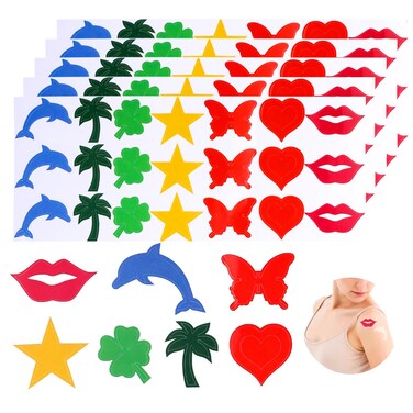 320 Pieces Tanning Stickers, Self Adhesive Tanning Bed Stickers, Perforated Body Stickers for Tanning, Sunbathing Stickers, Pink Body Stickers for Beach Outdoor Indoor Salon Party Supplies, 7 Styles