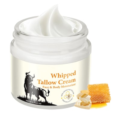 Whipped Tallow and Honey Face Cream 2.1oz,Beef Tallow for Skin,Organic Tallow Face Moisturizer,Grass-Fed Beef Tallow Balm with Raw Honey Cream for Hydrating and Nourishing Skin Care