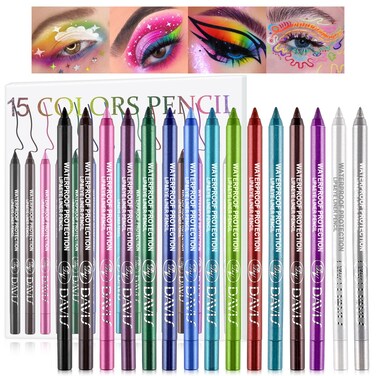 15 Colorful Eyeliner Pen Set, Eye Shadow Pencil, Pearl Eyeliner Kit Metallic Glitter Colored Eyeliner for Women Eye&amp;Lip Liner Professional Waterproof Retractable Eye Makeup