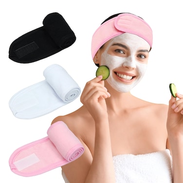 3 Pack Facial Spa Headband for Women - Adjustable, Non-Slip Terry Cloth Headband for Washing Face, Makeup, and Shower - Soft and Stretchable Hair Wrap