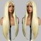 SOKU Long Straight Lace Front Wigs Pre Plucked Platinum Blonde Lace Frontal Wigs with Baby Hair 32 Inch Middle Part HD Transparent Lace Wig 613 Silky Straight Synthetic Wig for Women Girls