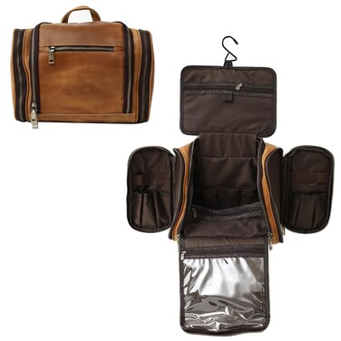 Hanging Toiletry Bag,Personalized Genuine Leather Shaving &amp; Dopp Kit Bag for Men &amp; Women,Travel Organizer for Toiletries,Best Man Gift,Wedding Gifts (Brown)