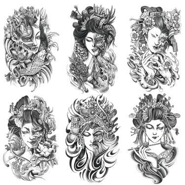 6 Sheets Arm Waterproof Body Art Temporary Tattoos Geisha Women Half Devil Prajna Koi Carp Lotus Flower