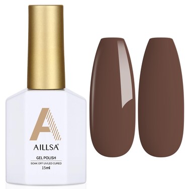 AILLSA Brown Gel Nail Polish Dark Chocolate Brown Gel Polish Fall Winter Color Nail Polish Gel Natural Neutral High Gloss Soak Off U V Gel Nail Salon DIY Holiday Gifts 0.5 Fl Oz/GF07