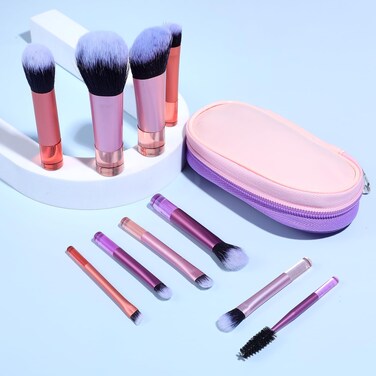 Travel Makeup Brush Set, Portable Mini Cosmetic Brushes with Case Full Complete Function Makeup Brushes Kit with Pouch Foundation Eyebrow Blending Concealer Blush Eyeshadow Contour Pow(Pink)
