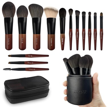 Jilier Travel Makeup Brush Set, 14 pcs Mini Makeup Brushes for Foundation, Powder, Eyeshadow, Highlight, Contour, Blush &amp; Concealer, Small Makeup Brush Set Purse Size with Case