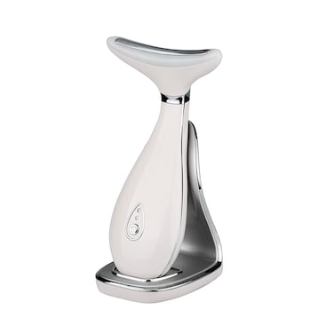 Lily Neck Face Massager, Face Sculpting Tool, Skin Rejuvenation Device with Thermal, Triple Action LED and Vibration, for Anti-Aging, Lifting and Tightening Sagging Skin (Pearl White)