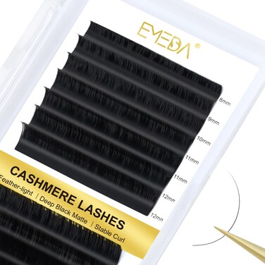 EMEDA Cashmere Classic Lash Extensions C CC D Curl 0.03 0.05 0.07 Thickness Single Lash Trays, 14 Rows Large Tray Super Matte Black Individual Volume Eyelash Extensions (0.03-D-MIX-8-16mm)