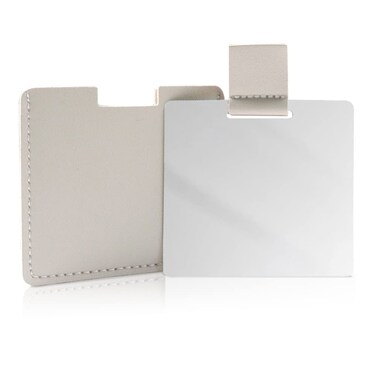 Shatterproof Stainless Steel Compact Mirror for Purses, Unbreakable Mirror Travel with PU Leather Case Cover, Handheld Camping Shaving Mirror for Women &amp; Men, Makeup, Gift (Gray)