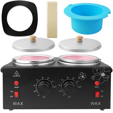 Wax Warmer Machine, 1.2L Double Electric Wax Heater with Adjustable Temperature, Professional Hair Removal Wax Pot for Women Men, Including 40PCS Wooden Wax Sticks and Two Silicone Bowls