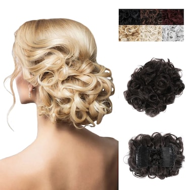 Elaine Combs Messy Bun Hair Piece Curly Dish Hair Buns Extension Thick Chignon Hairpiece Clip in Ponytail Scrunchies Hair Pieces for Women (Dark Brown -#98)