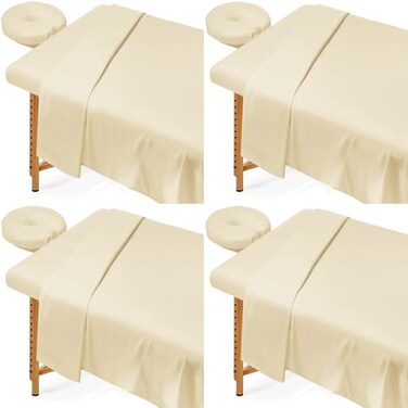 4 Sets Massage Table Sheets, 3-Piece Set Massage Bed Fitted Sheet Flat Sheet Fitted Face Rest Cover, Soft Elastic Massage Bed Cover for Beauty Salon Skin Care Center, Universal Size, Machine Wash