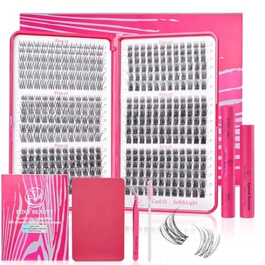 Lash Clusters Kit - Wispy Lash Cluster 432Pcs Clear band Eyelash Clusters 8-16mm Lash Extension Kit D Curl WideSpan Eyelash Clusters Kit with Bond and Seal DIY at Home for Starter