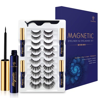 Magnetic Eyelashes with Eyeliner Kit - Magnetic Lashes Natural Looking,Upgraded Long Lasting,10 Pairs 3D Reusable 5 Magnet False Eyelashes with Applicator, Easy to Apply.