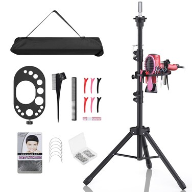 Relx Wig Stand Upgraded - Adjustable Wig Head Stand with Tool Tray- Double Locking Mannequin Head Stand for Hairdressing Training(Mannequin Head Not Included)