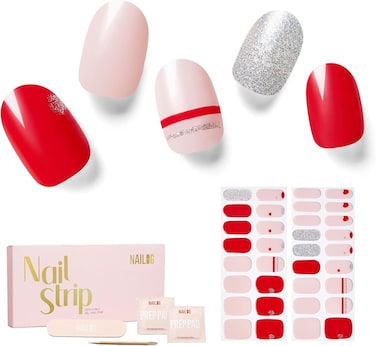 NAILOG Valentines Semi Cured Gel Nail Strips 34 pcs, Buy 2 Get 1 UV Lamp, Salon-Quality Gel Nail Stickers, Valentines Day Gel Nail Wraps with Soft Gel Finish   Love Note
