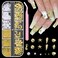 Summer Nail Charms Nail Pearls Beach Starfish Gold Nail Charms Sea Shell Nail Gems Conch Ocean Theme 3D Caviar Beads Star Fish Nail Art Designs Manicure Decoration Supplies, with Tweezer