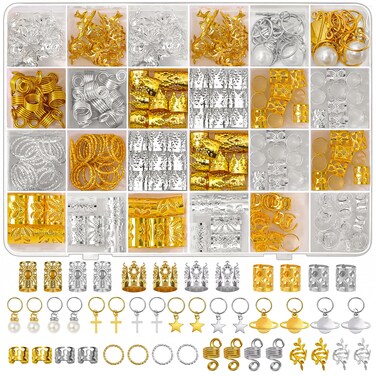 296PCS Hair Accessories, Gold &amp; Silver Hair Cuffs &amp; Dreadlock Jewelry, Metal Loc Jewelry Charms for Braids, Clips, Rings &amp; Decorations for Women, Girls, Boys &amp; Men