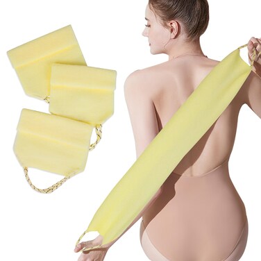 3 Pcs Double-Sided Back Exfoliator Body Scrub Towel, Exfoliating Back Scrubber with Handles,Exfoliating Washcloth Bath Tool in Shower, Stretchable Back Washer to Deep Cleans Skin (Beige)