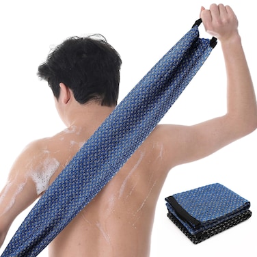 2 Pack Exfoliating Washcloth Towel,Extra Rough Body &amp; Back Scrubber for Use in Shower Bath,Korean Long Exfoliating Body Scrubber,Exfoliator Shower Towel for Men Women (1 Black &amp; 1 Blue,33.4" x 11.8")