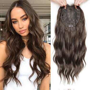 20" Wavy Hair Topper 6.5"x6.5" Base Size Hair Toppers for Women with Thinning Hair Toppers Hair Pieces Synthetic Hair Wig Wavy Clip in Hair Extensions