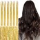 WENNALIFE Hair Tinsel for Girls, Champagne Fairy Hair Tinsel Kit 1200 Strands 6PCS 48 Inch Heat Resistant Glitter Tinsel Hair Extensions Kit Christmas Hair Feathers Tinsel for Hair Sparkle Strands