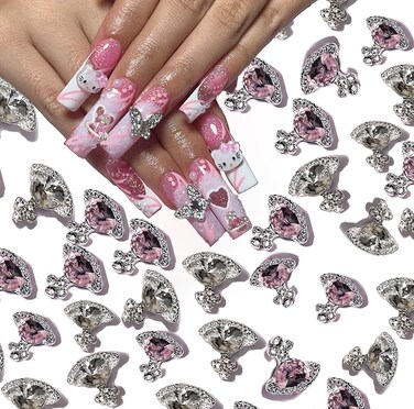 40PCS Nail Charms, TemBelle 3D White Pink Planet Saturn Shape Shiny Nail Charms for Acrylic Nails, Nail Gems Nail Supplies for Women DIY Design Nail Charms Y2K Crystals Jewelry Decoration