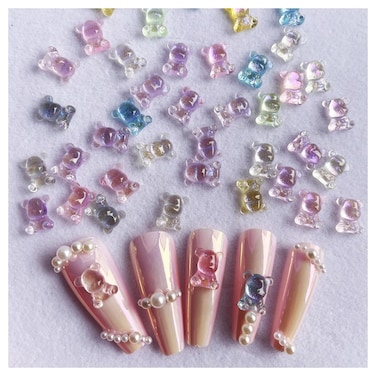 20 Pcs 3D Teddy Bear Nail Charm, Cartoon Cute Crystal Nail Supplies,Acrylic Nail Art DIY Nail Designs Nail Accessories(Mixed Loading), Silver, MJ0030