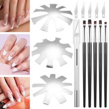 3 Pieces French Tip Cutter Nail Manicure Edge Trimmer French Nail Trimmer Smile Line Cutter With 5pcs Brush, 1pcs Cutting Knife,5 Spare Blades
