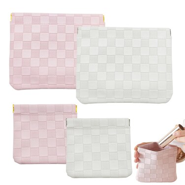 4 PACK Waterproof Makeup Bag Set for Women, Checkered Cosmetic Bag, Mini Cosmetic Bag for Women Small Makeup Pouch for Women Mini Travel Storage bag for Cosmetics Headphones Jewelry