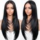 Black Wear and Go Glueless Wigs Pre Plucked Pre Cut for Beginners Long Layered Straight Synthetic Lace Front Wigs with bangs 26 Inch Natural 1B 3 Seconds to Wear for Beginners