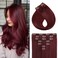 YILITE Clip In Hair Extensions Red Human Hair Extensions Clip Ins 16inch 70g 7pcs/Pack Burgundy Double Weft Silky Straight Remy Human Hair Thick Clip In Real Hair Extensions For Women