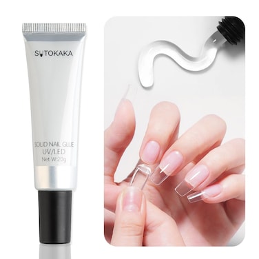 Solid Nail Glue Gel for Soft Gel Nail Tips, 20g Super Strong Nail Glue for Acrylic Nails Extension Press On Nails Fake Nails, Lamp Curing Needed Soak Off Nail Art Salon DIY at Home