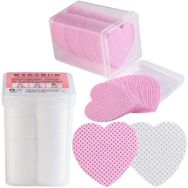 400Pcs Lint Free Nail Wipes, Heart Shape Nail Polish Remover Wipes, Pink White Non-Woven Nail Cleaning Pads, Absorbable Eyelash Extension Glue Cleaning Wipes, Nail Care Tools