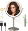 8" Lighted Makeup Mirror, 1X/10X Magnification Mirror with Light, Double Sided Dimmable Mirror, Rechargeable &amp; Brightness &amp; Height Adjustable, Cordless Vanity Mirror(Brushed Nickel)