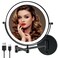 Rechargeable Wall Mounted Lighted Makeup Vanity Mirror 8 Inch Double Sided 1X 10X Magnifying Bathroom Mirror, 3 Color Lighting, Touch Screen Dimming, 360 Rotation Shaving Matte Black