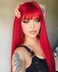 LANOVA Red Wig with Bangs, Synthetic Red Wigs for Women, Natural Straight Cosplay Red Wig with Fringe, Bright Red Hair Wig 20 inch LANOVA-160