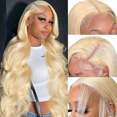 30 Inch 613 Lace Front Wig Human Hair 13X6 Body Wave Blonde Wig Human Hair 200% Density Blonde Lace Front Wigs Human Hair Pre Plucked 613 HD Lace Frontal Wig Glueless Wigs Human Hair With Baby Hair