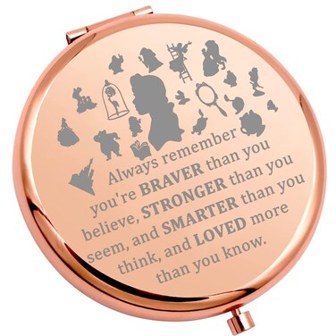 WSNANG Princess Belle Fans Gifts You are Braver Stronger Smarter Than You Think Travel Compact Pocket Makeup Mirror for Women Girl Fairytale Gift (Always BeautyB Mirror-RG)