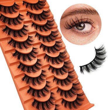 Wispy Mink Lashes 10 Pairs False Eyelashes Natural Look Fluffy Cat Eye Fake Eyelashes Faux Mink Lashes Pack, S35-10