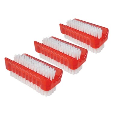 Lola Products Classic Hand &amp; Nail Brush, 2 Sided - Soft &amp; Stiff, Long-Lasting, Comfortable No-Slip Grip, Cleans Hands &amp; Fingernails, Red, 3 Pack