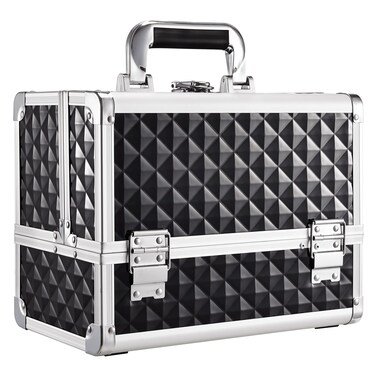 Joligrace Makeup Box with Mirror 3-Tray 11.6-Inch Makeup Train Case with Brush Holder Lockable Portable Storage Organizer Large Black