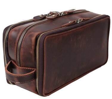 Personalized Leather Toiletry Bag for Men Travel Shaving Dopp Kit-Large Cosmetic Bags Toiletries Bathroom Organizer (Coffee(full grain leather))